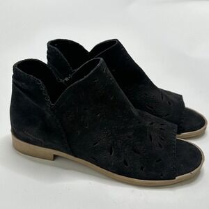 Coolway Women's Size 8.5, 39 Jasper Flat Open Toe Lasercut Bootie Black Spain